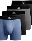 Bóxer ajustado de bambú, 7 pulgadas, sin abertura, 4 unidades, negro/negro/azul/gris
