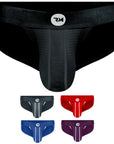 rnmac.com men's athletic jock briefs in black, grey, red, blue, and purple.