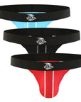 Nylon 0in Mesh Thong No Fly 3pk Black/Light Blue/Red