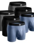 Calzoncillos bóxer de bambú de 7 pulgadas sin abertura, paquete de 6, negro/azul/gris