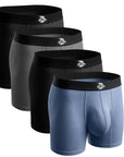 Bóxer ajustado de bambú, 7 pulgadas, sin abertura, 4 unidades, negro/negro/azul/gris