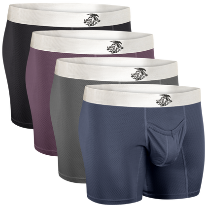 Nylon Mesh 7in Boxer Briefs V Fly 4pk Black/Denim/Gunmetal/Wineberry