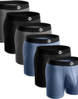 Calzoncillos bóxer de bambú de 7 pulgadas sin abertura, paquete de 6, negro/azul/gris