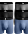 Calzoncillos bóxer de bambú de 7 pulgadas sin abertura, paquete de 6, negro/azul/gris