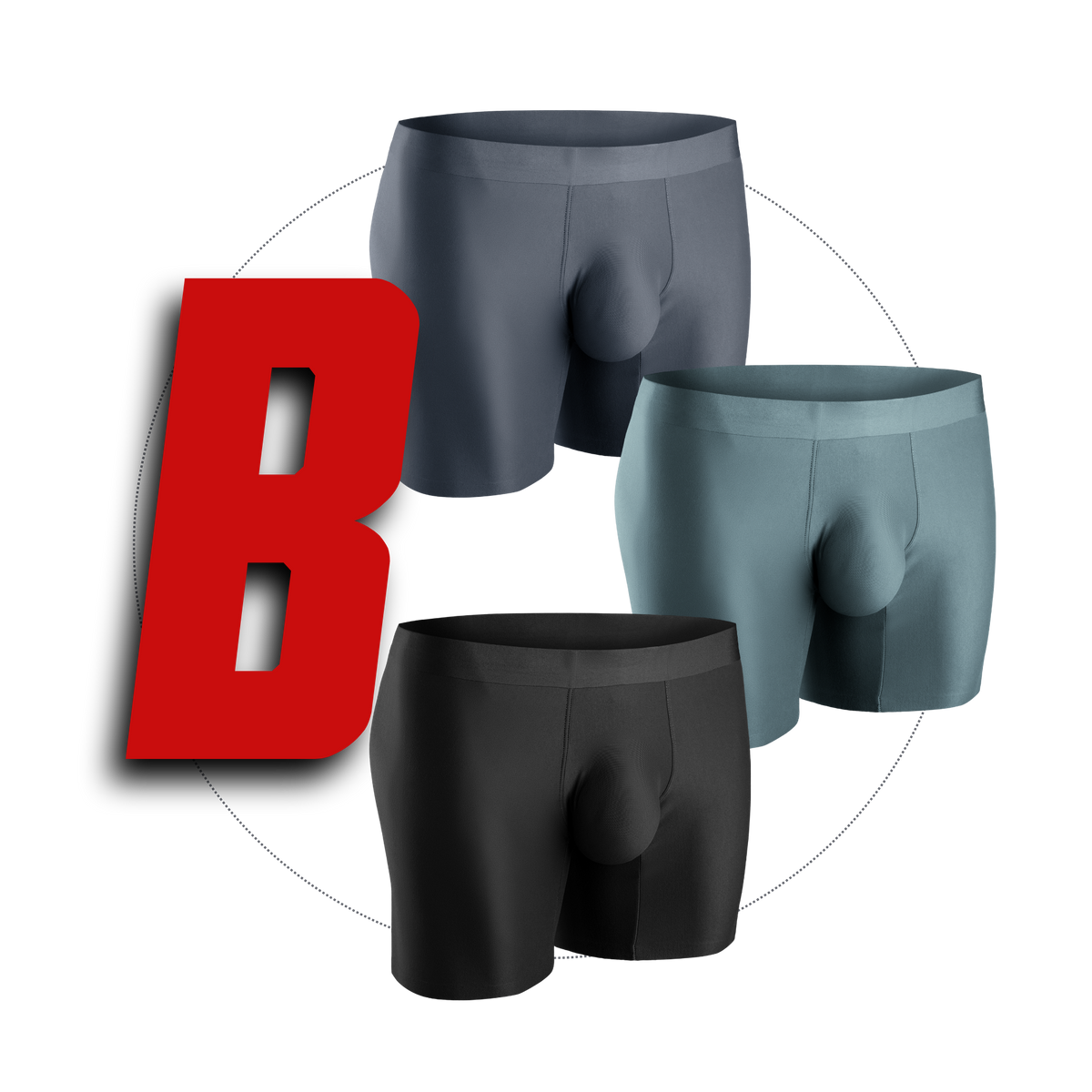 Nylon Seamless 7in Boxer Briefs No Fly 3pk Black/Heather Gray/Slate Green