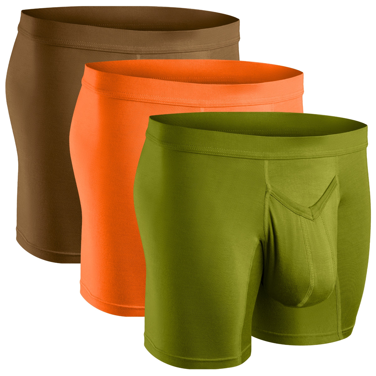 Modal 7in Boxer Briefs V-Fly 3pk Brown/Olive Green/Orange