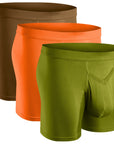 Modal 7in Boxer Briefs V-Fly 3pk Brown/Olive Green/Orange