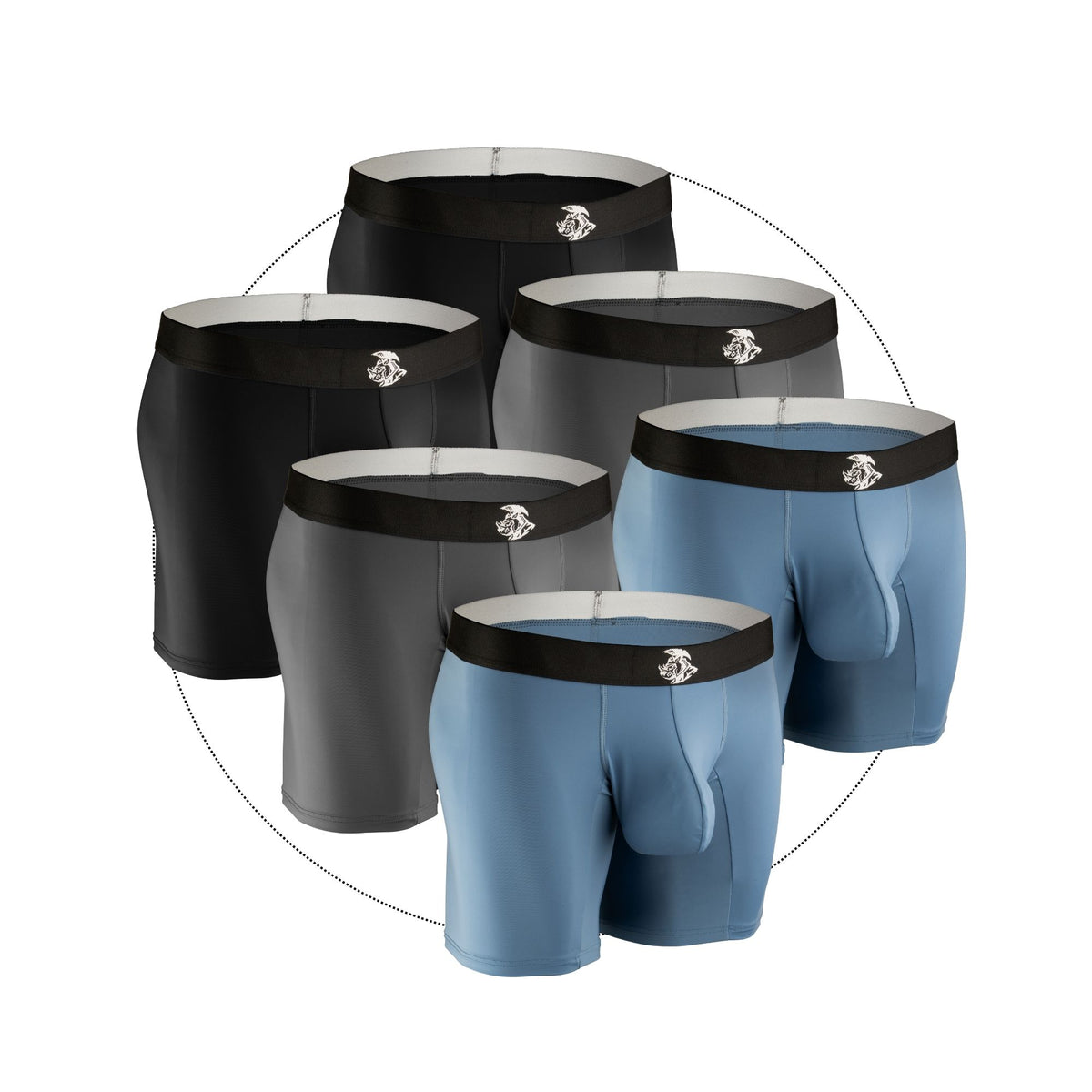 Bóxers de Nylon 7in Sin Abertura 6pk Negro/Azul/Gris