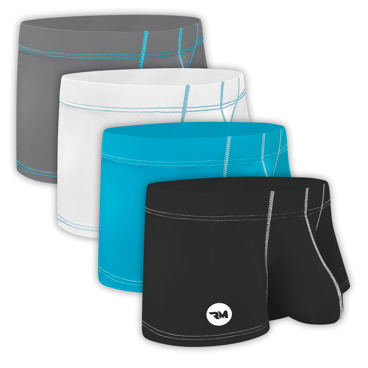 Nylon 3in Boxer Briefs No Fly 4pk Black/Cyan/Gray/White