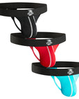 Nylon 0in Mesh Thong No Fly 3pk Black/Light Blue/Red