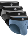 Bóxeres de bambú 0in Briefs V-Fly, paquete de 4, negro/negro/azul/gris