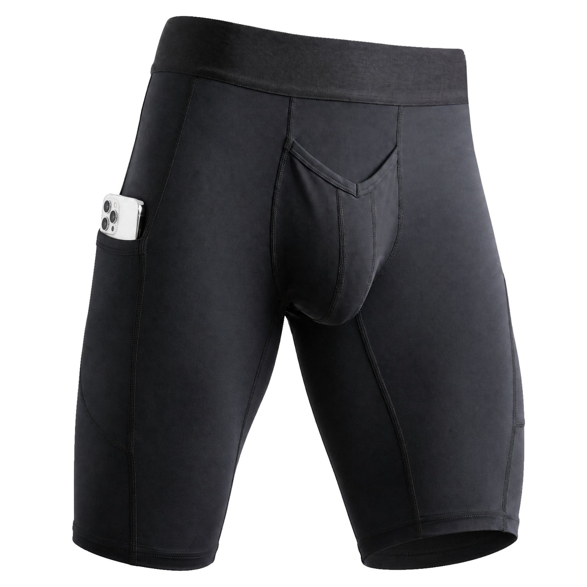 Calzoncillos bóxer de Nailon Cepillado de 12 pulg. con Abertura Frontal, Paquete de 1, Negro