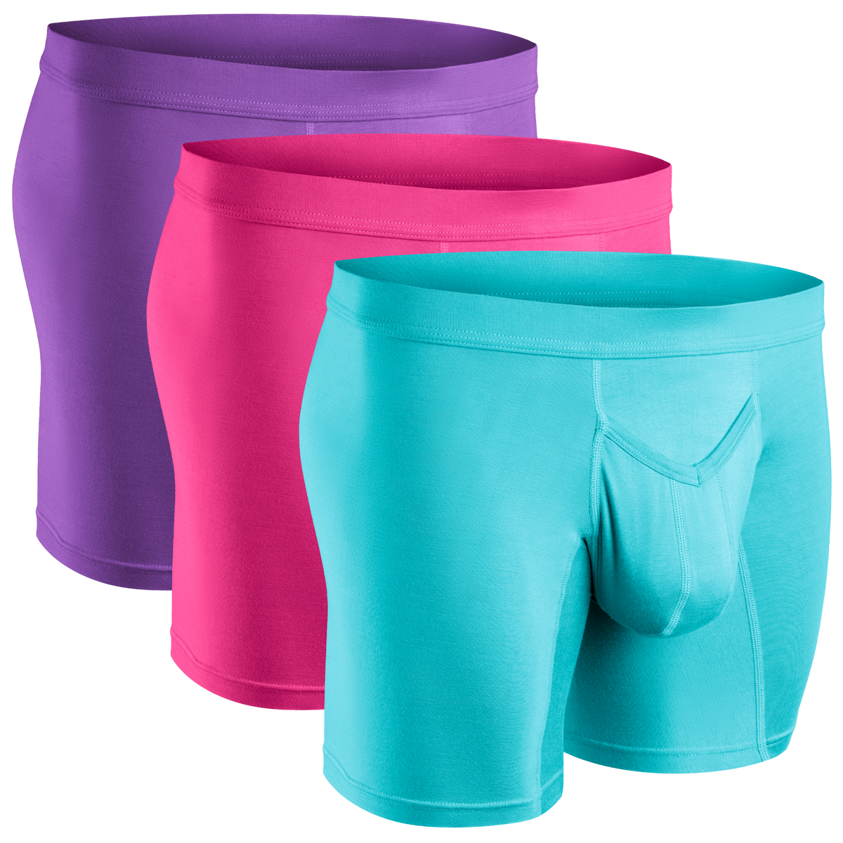 Modal 7in Boxer Briefs V-Fly 3pk Pink/Purple/Turquoise