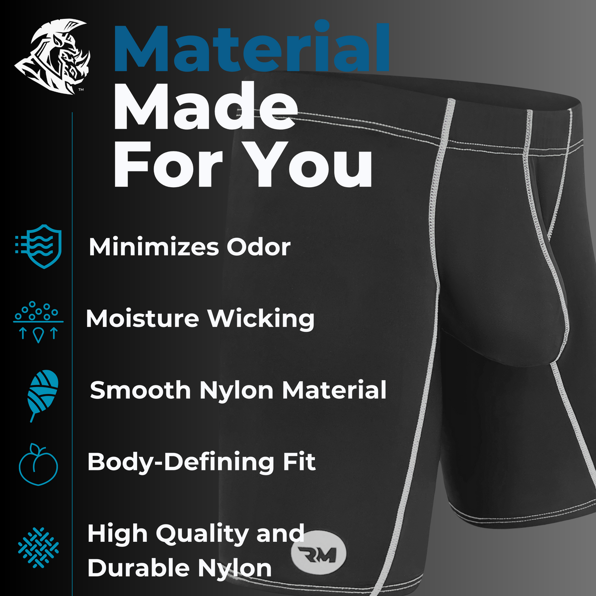 Nylon 9in Boxer Briefs No Fly 4pk Black/Cyan/Gray/White