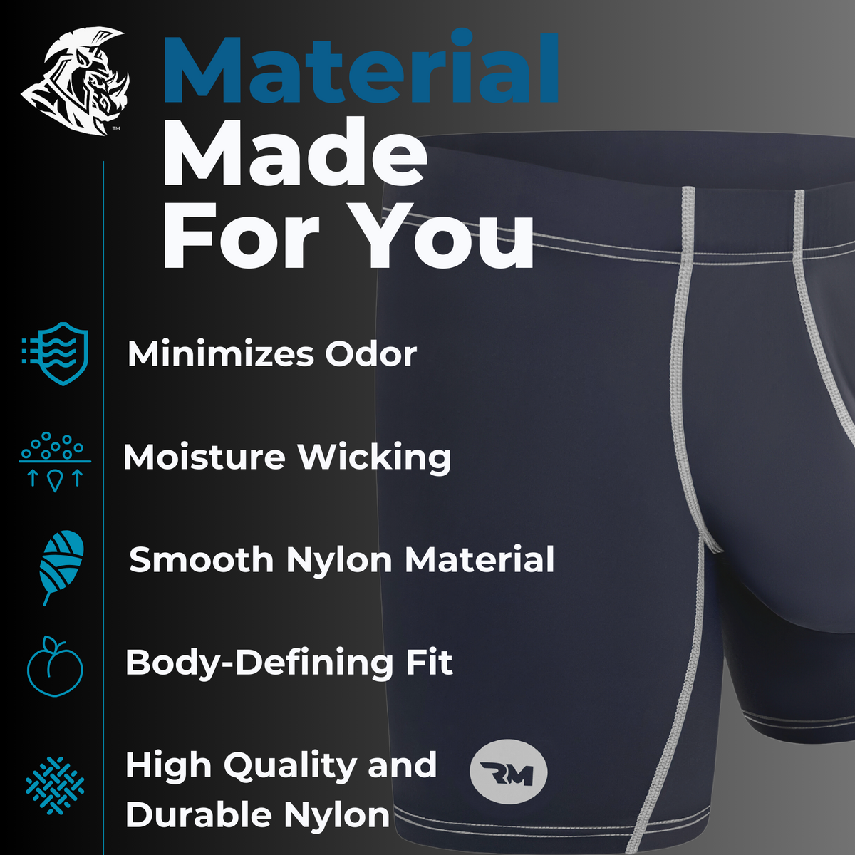 Nylon 6in Boxer Briefs No Fly 4pk Gunmetal Gray - Stitch White/Cyan/Gray/Silver