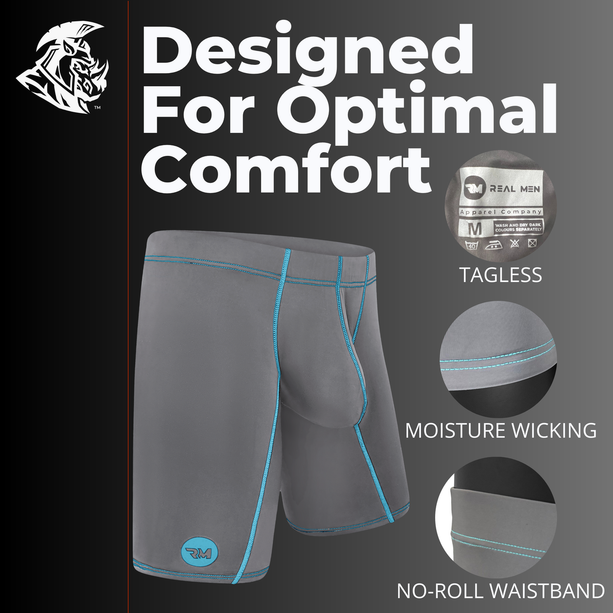Nylon 9in Boxer Briefs No Fly 4pk Black/Cyan/Gray/White