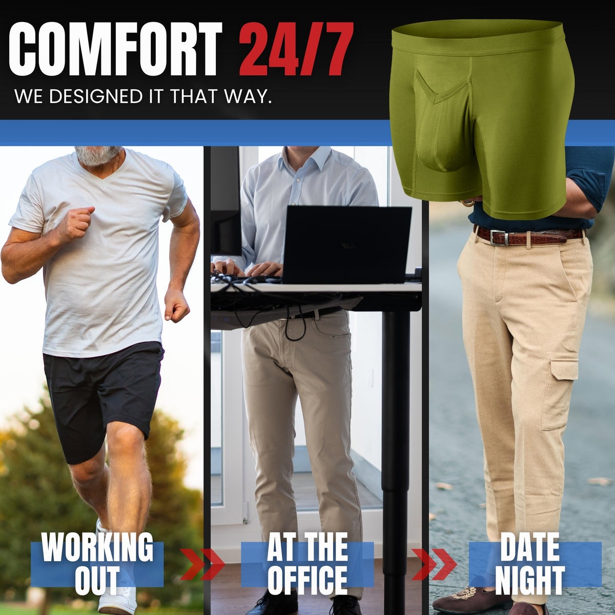 Modal 7in Boxer Briefs V-Fly 3pk Brown/Olive Green/Orange