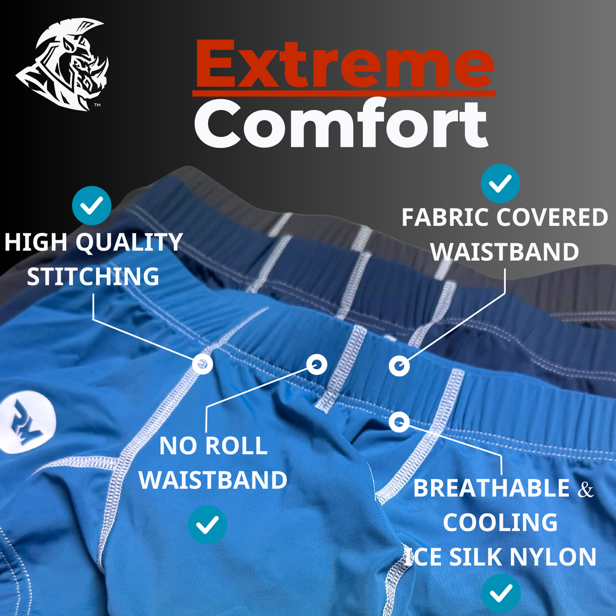 Nylon 9in Boxer Briefs No Fly 4pk Black/Cyan/Gray/White