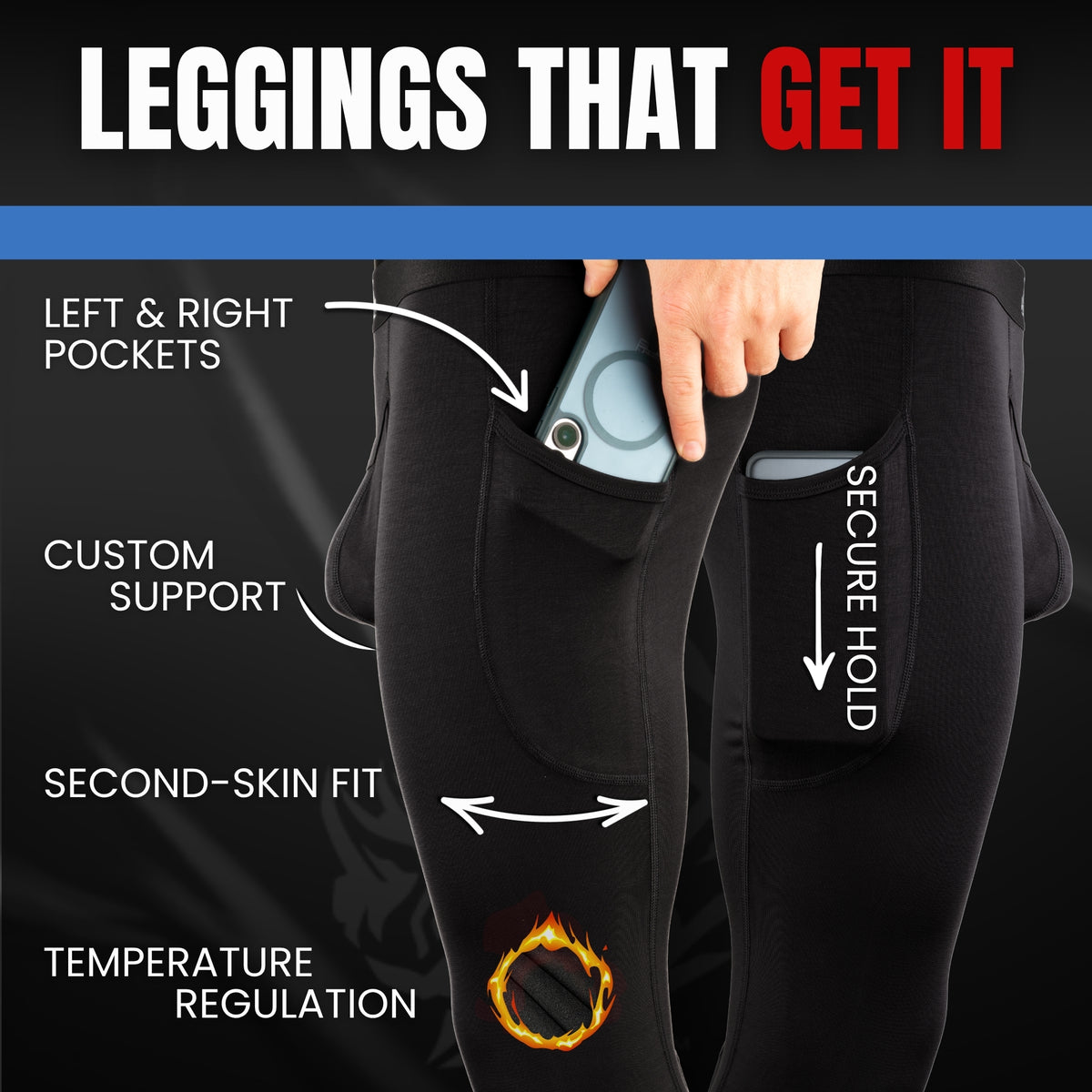 Leggings de Nylon Cepillado de 28in V Fly 1pk Negros