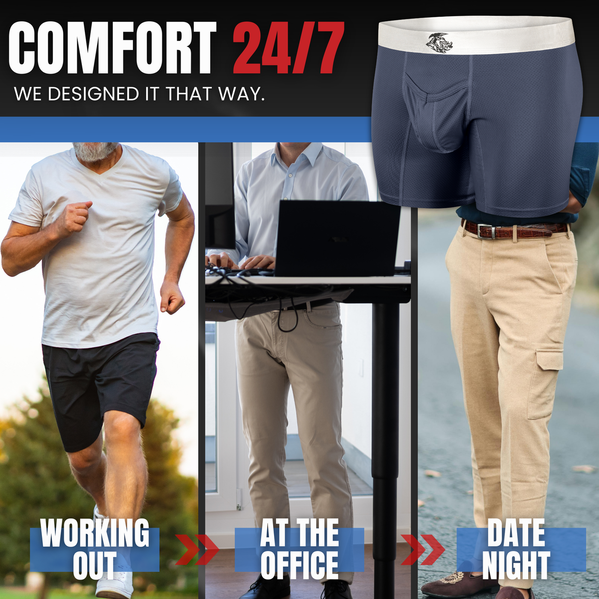Nylon Mesh 7in Boxer Briefs V Fly 4pk Black/Denim/Gunmetal/Wineberry