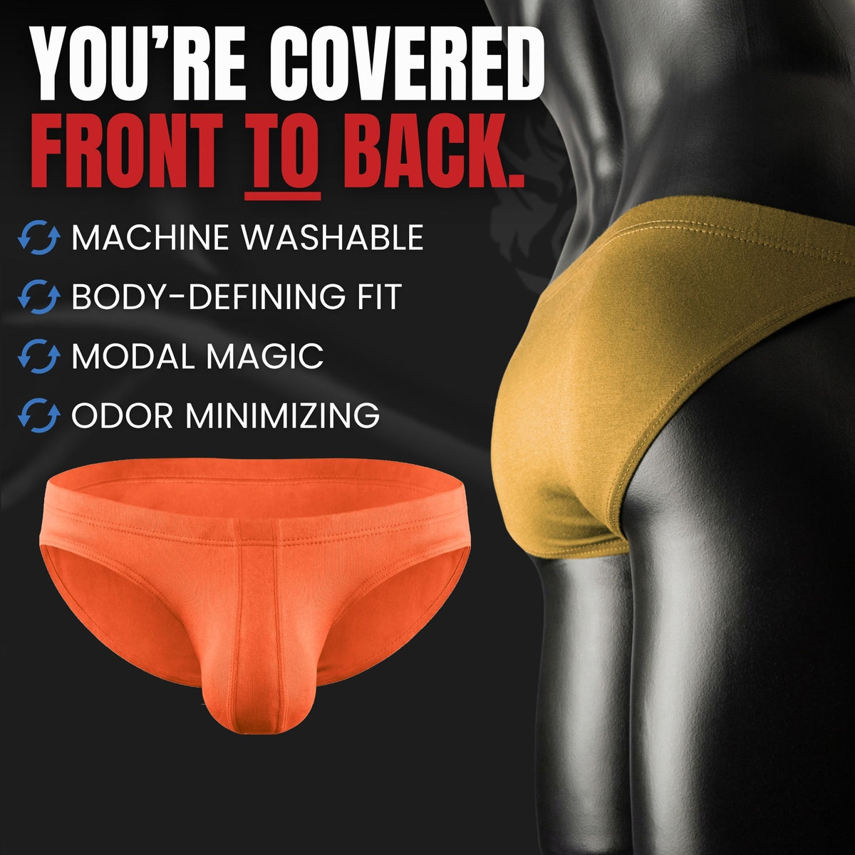 Modal 0in Ares Ascent Low-Rise Bikini Briefs No Fly 3pk Gold/Orange Brick/Sand