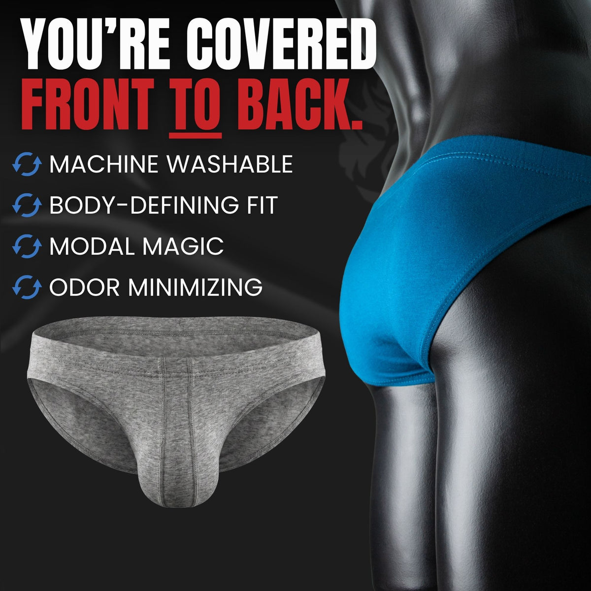 Modal 0in Low-Rise Bikini Briefs No Fly 3pk Black/Blue/Gray