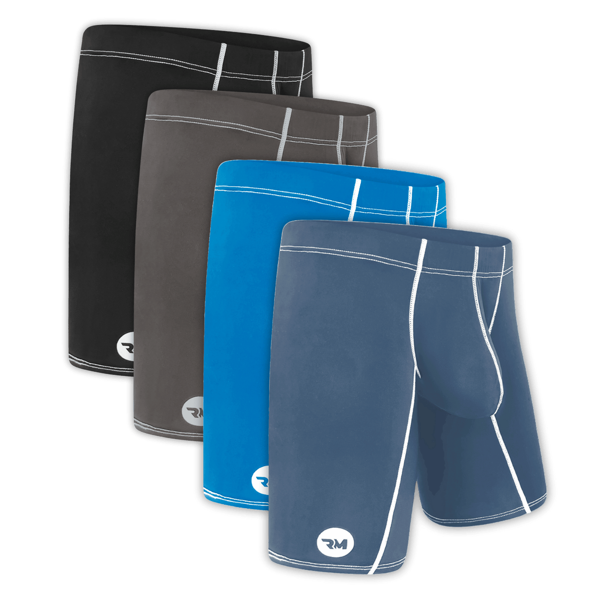 Bóxers de Nylon 9in Sin Abertura 4pk Negro/Azul Oscuro/Gris/Azul Claro