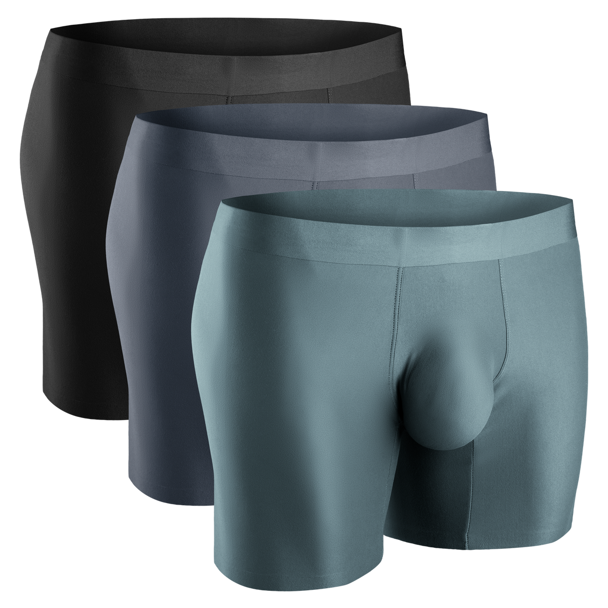 Nylon Seamless 7in Boxer Briefs No Fly 3pk Black/Heather Gray/Slate Green