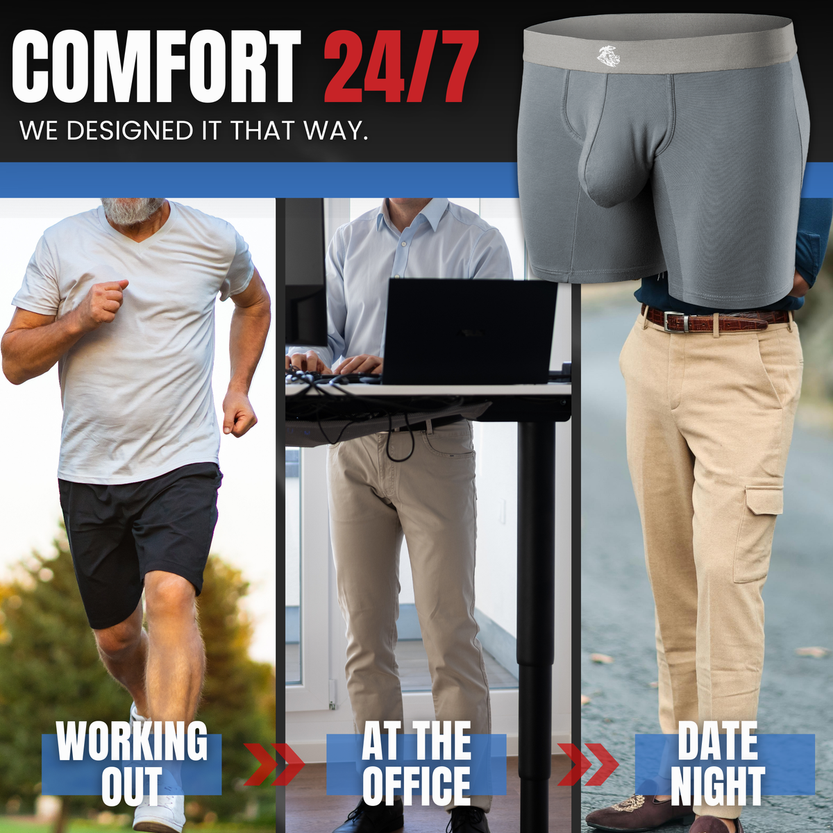 Modal 7in Boxer Briefs No Fly 3pk Black/Dark Gray/Navy