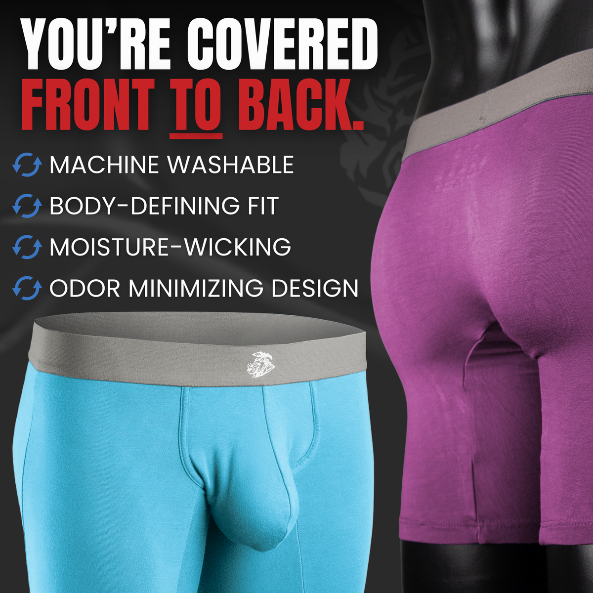 Modal 7in Boxer Briefs No Fly 3pk Red/Purple/Sky Blue