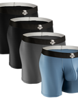Bóxers de Nylon 7in Sin Abertura 4pk Negro/Negro/Azul/Gris
